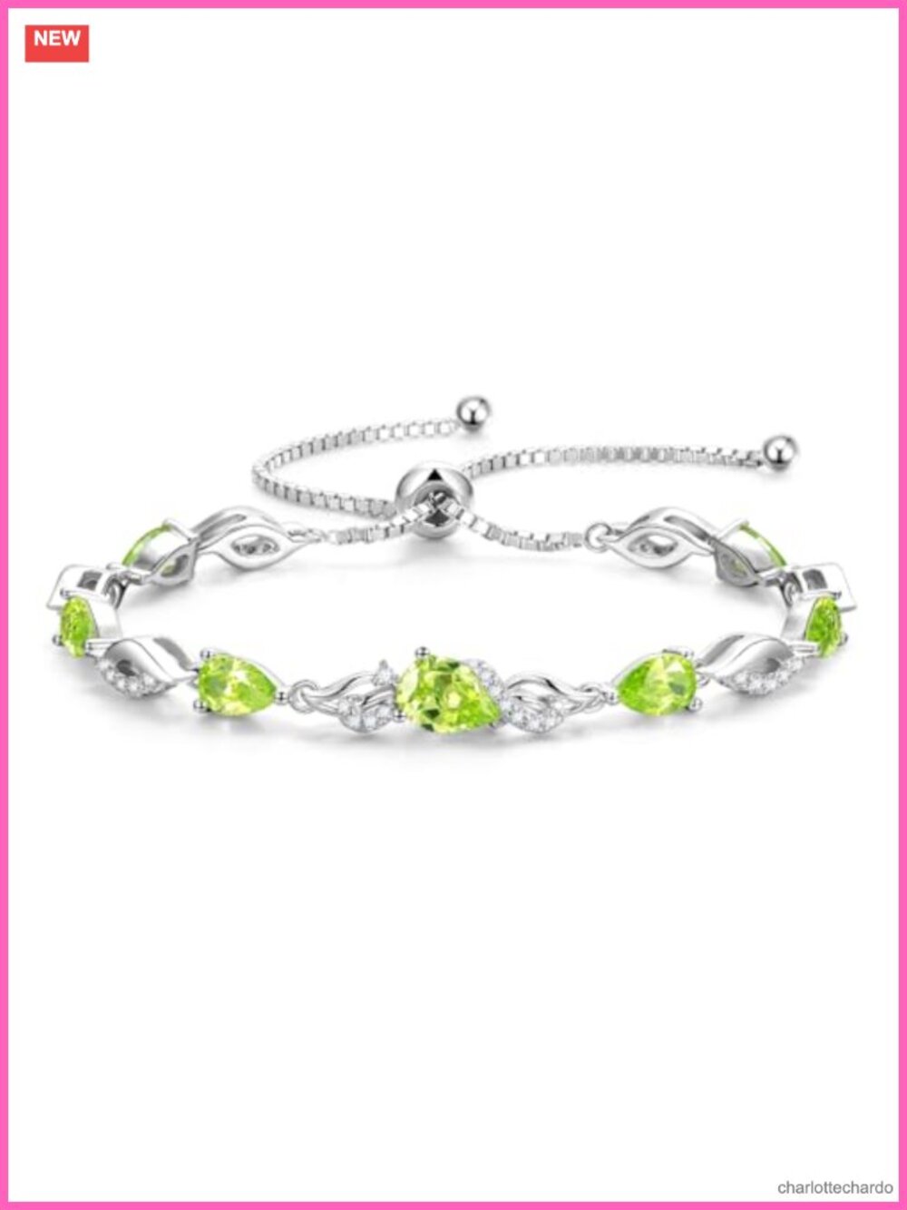 Sterling Silver Peridot Teardrop Tennis Bracelet Adjustable Fine Jewelry